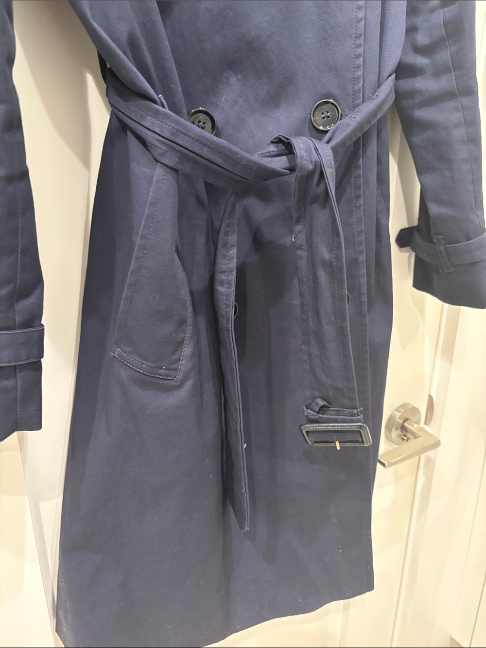 Woman’s Navy Trench Coat - Classic Double-Breasted Style - Picture 6 of 9